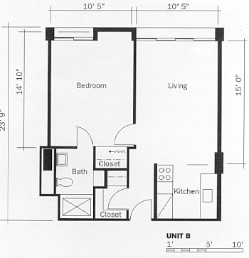 One Bedroom Apartment, Type B Floor Plan