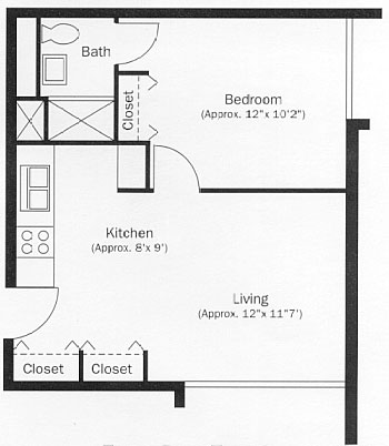 One Bedroom Apartment Floor Plan, Type A