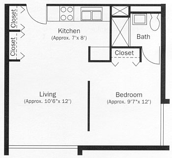 One Bedroom Apartment Floor Plan, Type B
