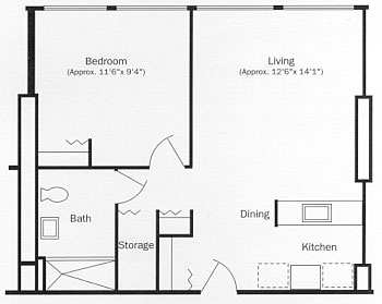 One Bedroom Apartment Floor Plan, Type A
